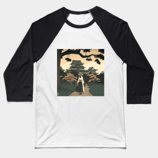 Ukiyo-e Serenity: A Graceful Stroll by Japan Castle Baseball T-Shirt